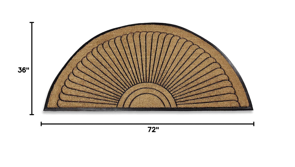 Sunburst Half Round Coco Coir Doormat, 36" x 72" - Extra Large Double Door Welcome Mat with Non-Slip Rubber Backing