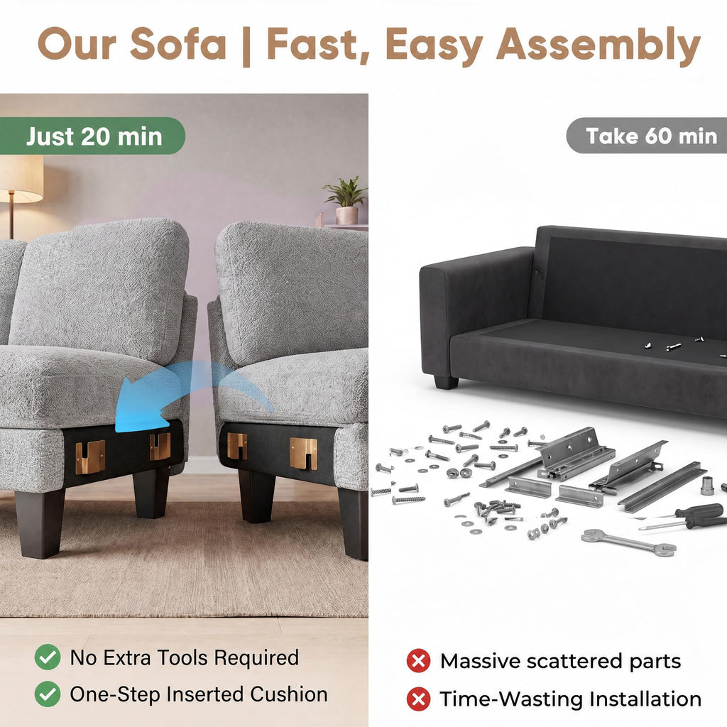 105" U-Shaped Sectional Couches, Sofa Couch with Double Chaise, Grey