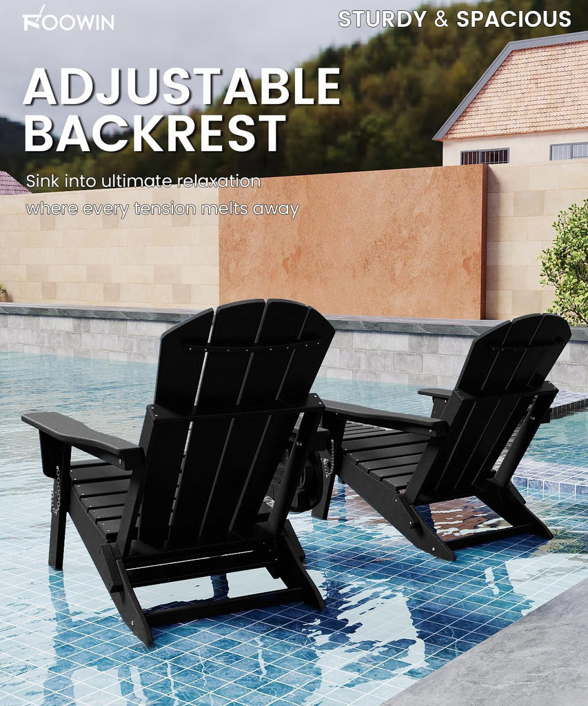 Folding Adjustable Adirondack Chair with Ottoman Set of 2 | HDPE Adirondack Chairs w/4 in 1 Cup Holder