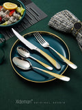 16-Piece Hammered Silver Gold Silverware Set, Modern Golden 18/10 Stainless Steel Flatware Set