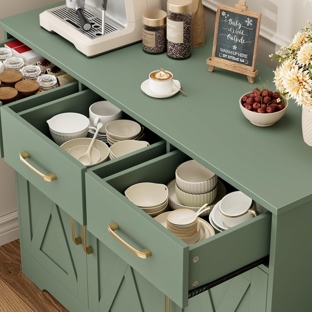 Modern Farmhouse Buffet Sideboard Cabinet, Barn Doors Storage Cabinet with Drawers and Shelves