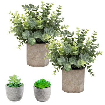 Small Fake Plants Eucalyptus Potted Mini Potted Plants Artificial Eucalyptus Boxwood Rosemary Greenery in Pots Faux
