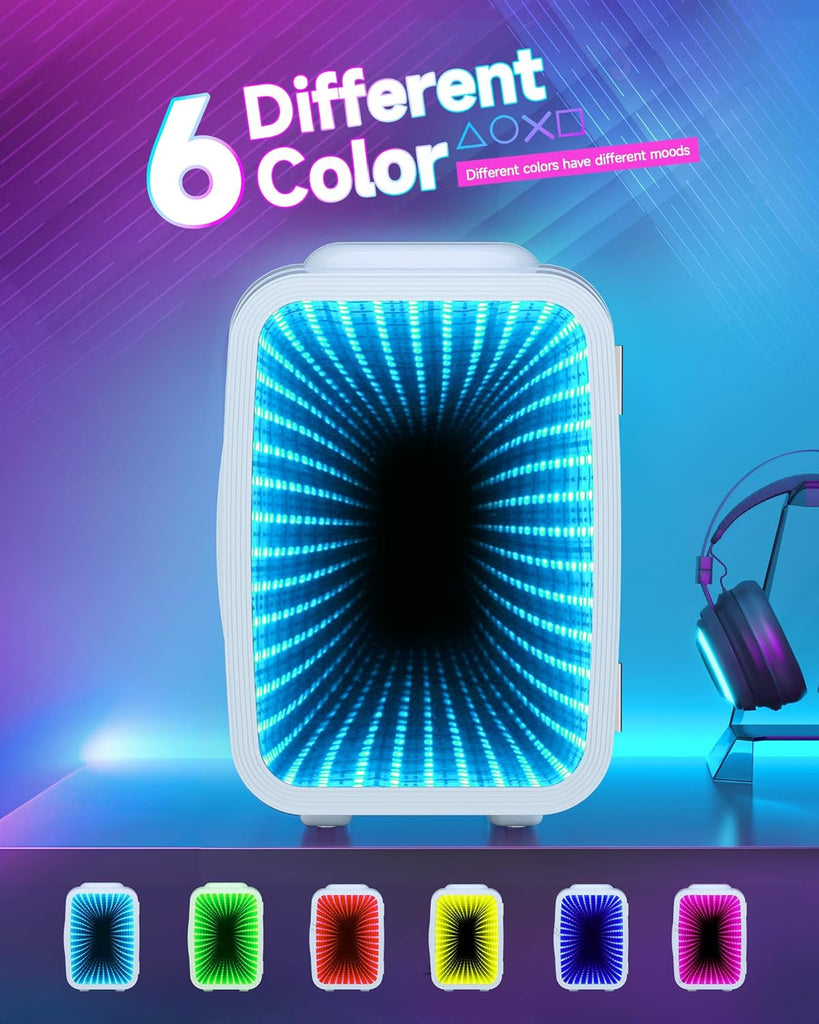 Mini Fridge, 4 Liter/6 Cans Small Refrigerator With Dimmable LED Light,AC/DC Portable Thermoelectric Cooler and Warmer