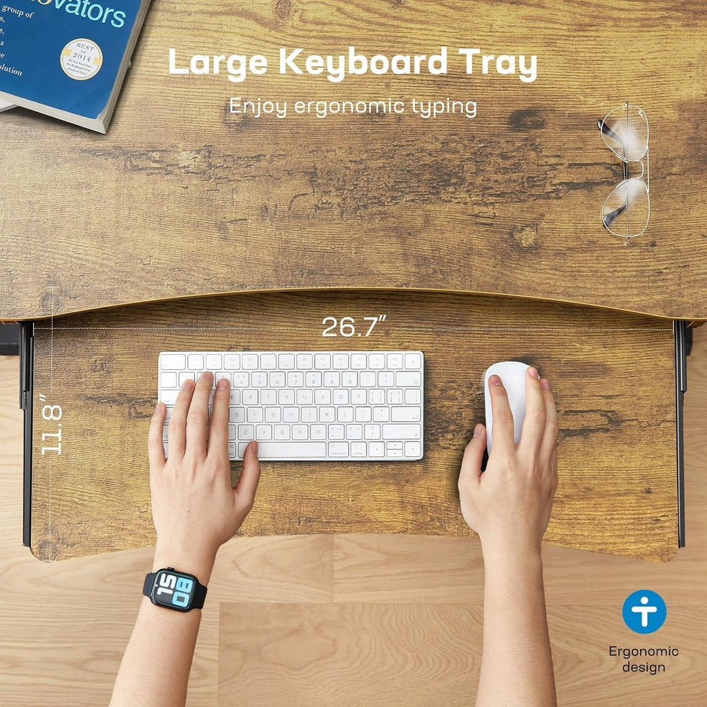 55" x 26" Electric Standing Desk, 2 Drawers & Keyboard Tray, Vintage