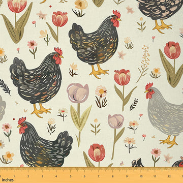 Chicken Fabric By The Yard Cute Farm Animal Soft Flannel Fabric Rustic Farm Chicken Rooster Farmhouse Cartoon Animals