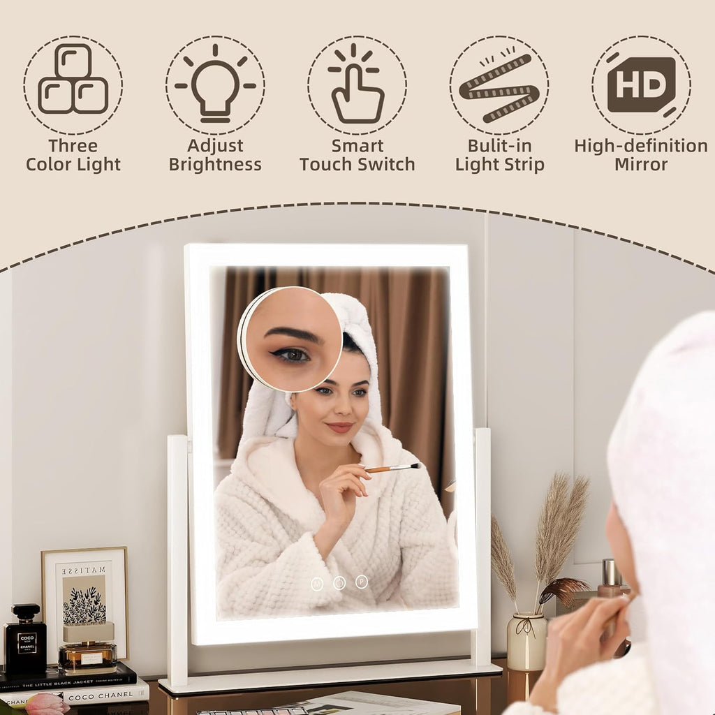 Vanity Mirror with Lights - 17"X13" Lighted Makeup Mirror, Makeup Mirror with Lights, Touch Screen with 3-Color