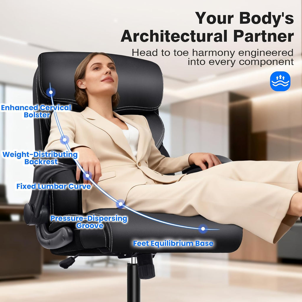 Executive High Back Breathable Comfy Desk Chair with Lumbar Support - Ergonomic Leather Rolling Swivel Computer Chair