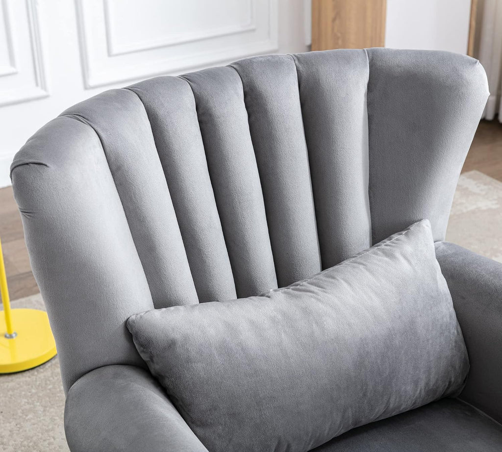 Mid Century Modern Accent Chair Upholstered Armchair Comfy Velvet Fabric Single Sofa with Lined Wingback for Small