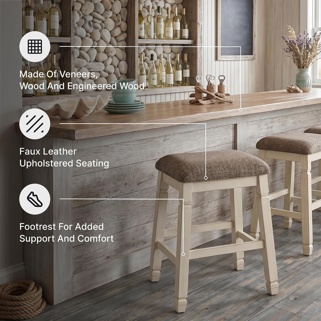 Bolanburg Farmhouse 24" Counter Height Upholstered Barstool, 2 Count, Whitewash
