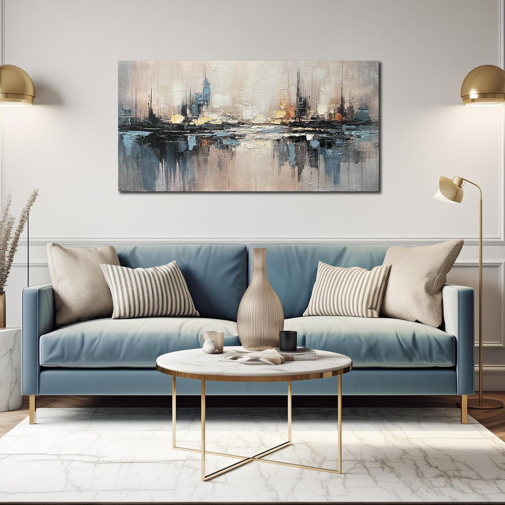 Abstract Canvas Wall Art for Bedrooom Blue and Gray Wall Decor City Wall Art
