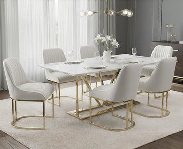 Velvet Upholstered Dining Chairs Set of 6 Modern Accent Dining Room Chairs with Gold Metal Base Comfy Padded Kitchen