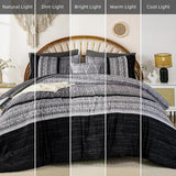 Dintszyayue Black Comforter Set Queen, 8 Pieces Boho Striped Bed in a Bag Soft Microfiber Bedding Set for All Season