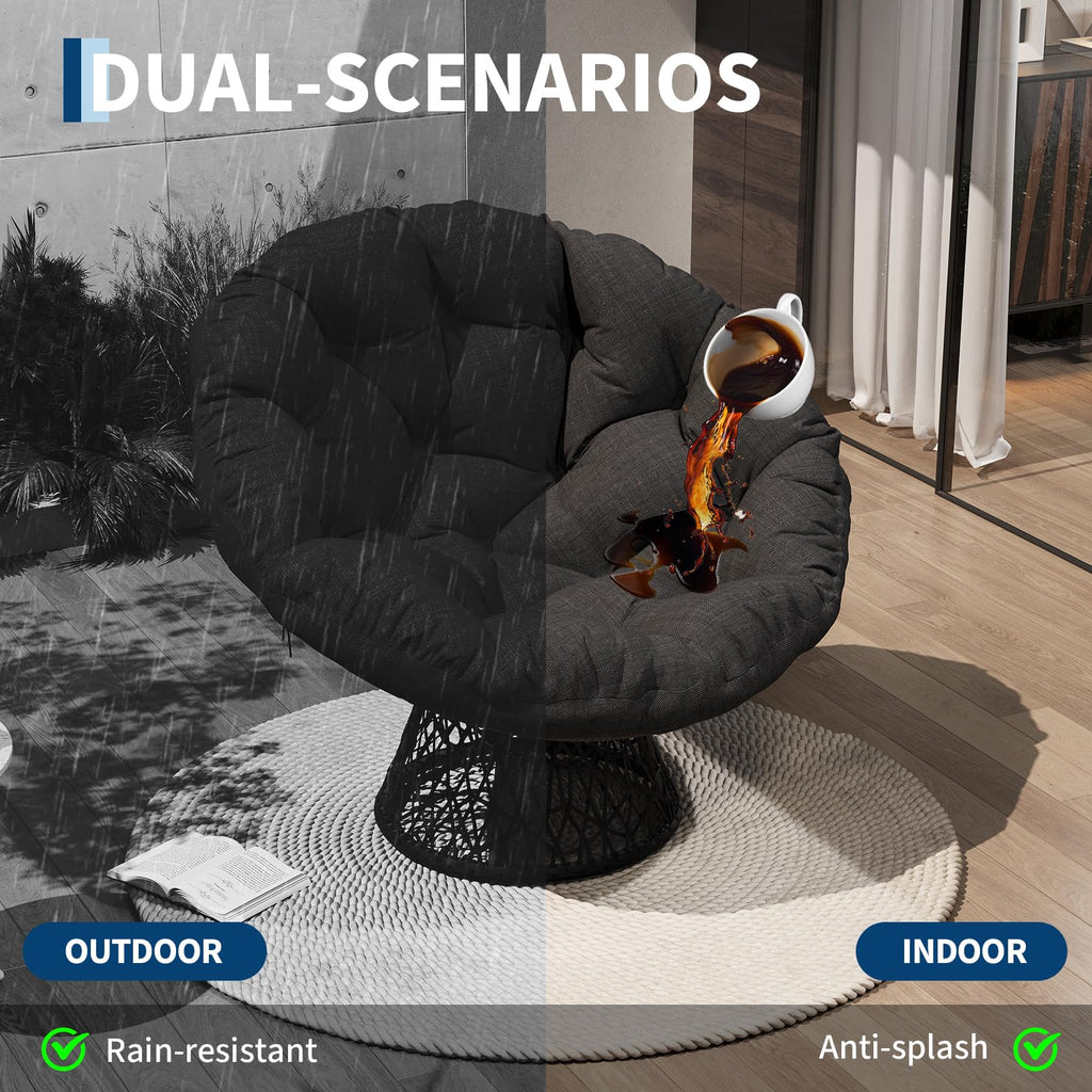 40" Ergonomic Wicker Papasan Chair with Extra-Thick Soft Cushion