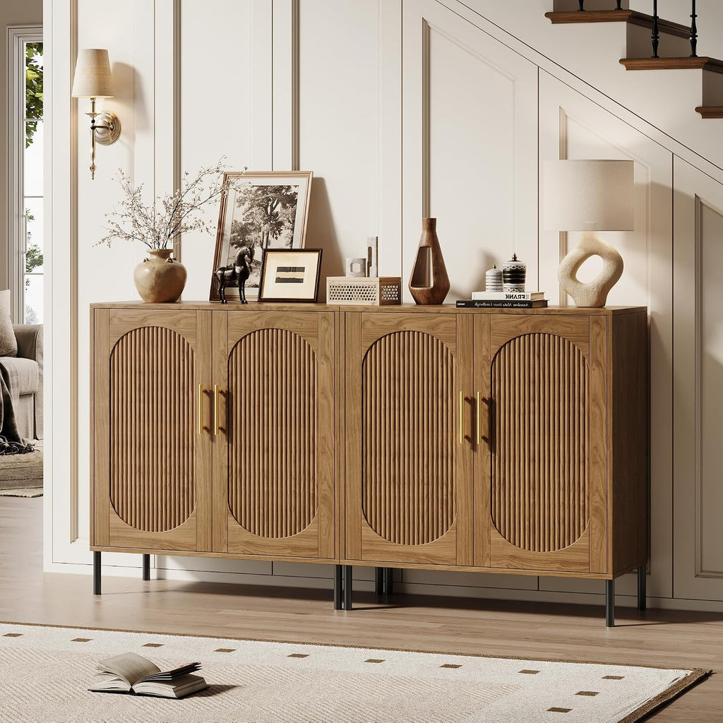Fluted Arched Sideboard Cabinet with Adjustable Shelves, Modern Accent Storage Cabinet with Doors, Buffet Cabinet
