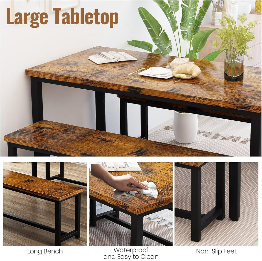 43.3" Stylish 3-Piece Dining Table Set for 4 with Bench - Compact Space-Saving Design, Durable & Easy Assembly s