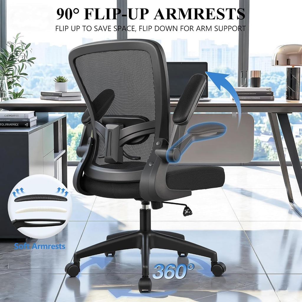 Ergonomic Desk Chair Breathable Mesh Chairs Adjustable High Back Lumbar Support Flip-up Armrests, Executive Rolling
