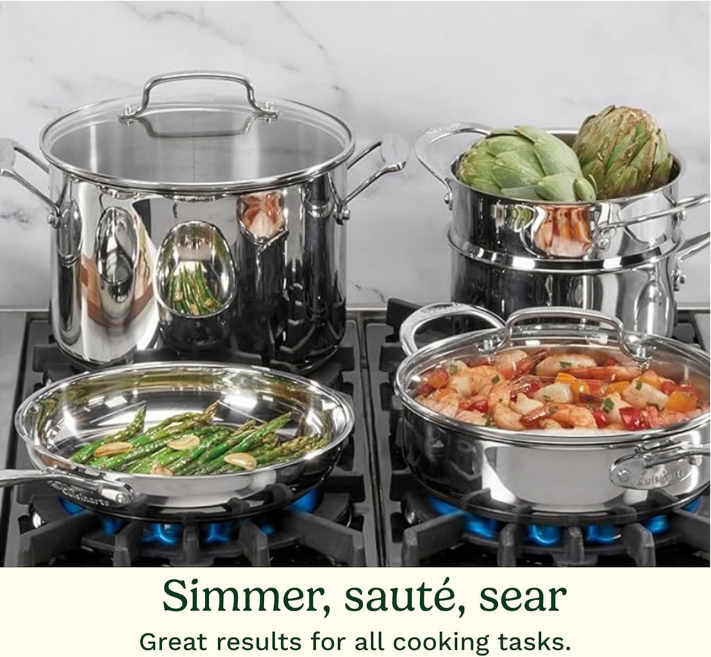Chef's Classic 11-Piece Stainless Steel Pots and Pans Set, Cookware Set Compatible with Induction, Electric, Gas