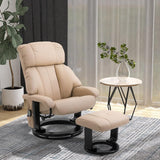 Modern Reclining Swivel Lounge Chair and Ottoman — Beige PU Leather