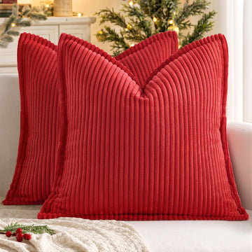 Christmas Couch Pillow Covers Euro 24x24 Red Textured Corduroy