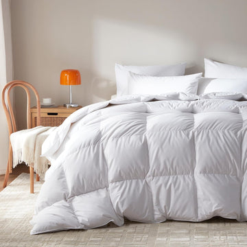 Feather Down Comforter Queen,Hotel Style Bedding Comforter,750+ Fill Power,1200TC,100% Organic Cotto