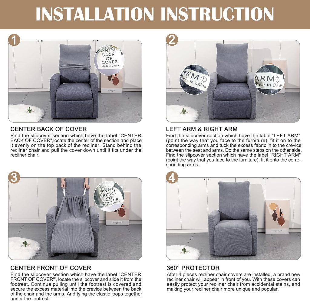 Recliner Chair Cover Jacquard Chair Covers 4 Piece