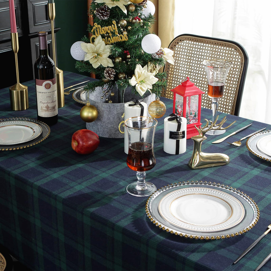 Dining Room Rectangle Fabric Tablecloth, British Style Plaid Print Tablecloth, Christmas & Holiday Table Cover.