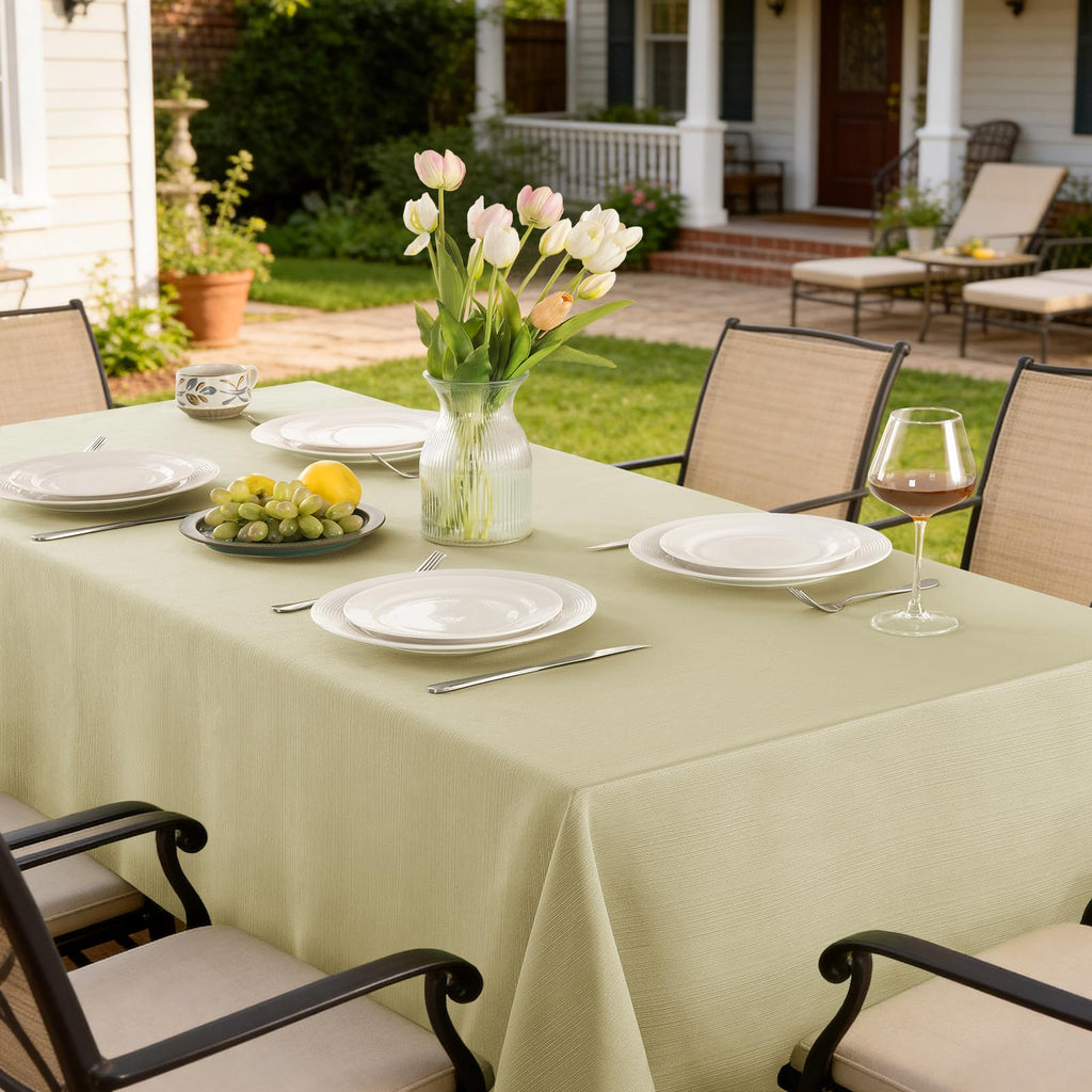 Jacquard Rectangle Tablecloth - Geometric Line Damask Table Covers Waterproof Stain Resistant Washable Polyester
