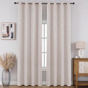 100% Blackout Window Curtains 2 Panels Set, Faux Linen Look Thermal Insulated Grommet Drapes, Room