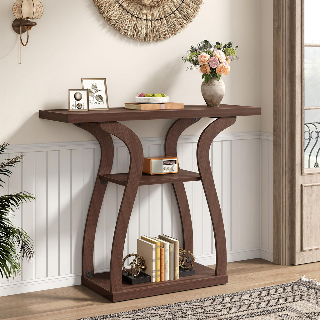 3-Tier Farmhouse Console Table 31.5", Walnut