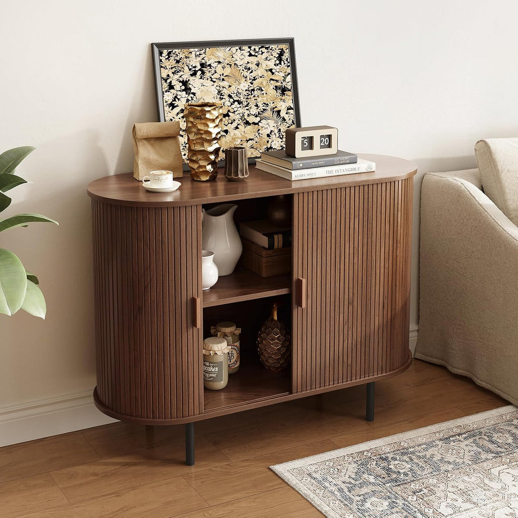 40" Sideboard Buffet Cabinet with Storage, Storage Cabinet with Sliding Door & Adjustable Shelf, Modern Accent Coffee