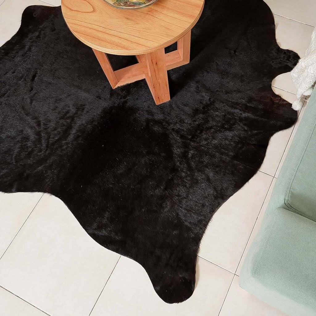 Premium 100% Genuine Cowhide Rug (4-5 Ft) Hand-Picked Solid Black Leather Area Rug, Cozy, Unique, and Durable - from