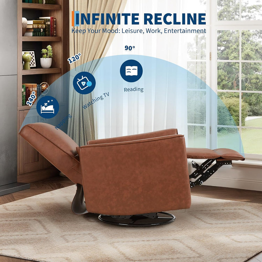 Recliner Chair, 360° Swivel Rocker Glider Nursery Chair with Padded Armrest and Deep Seat, PU Leather Upholstered
