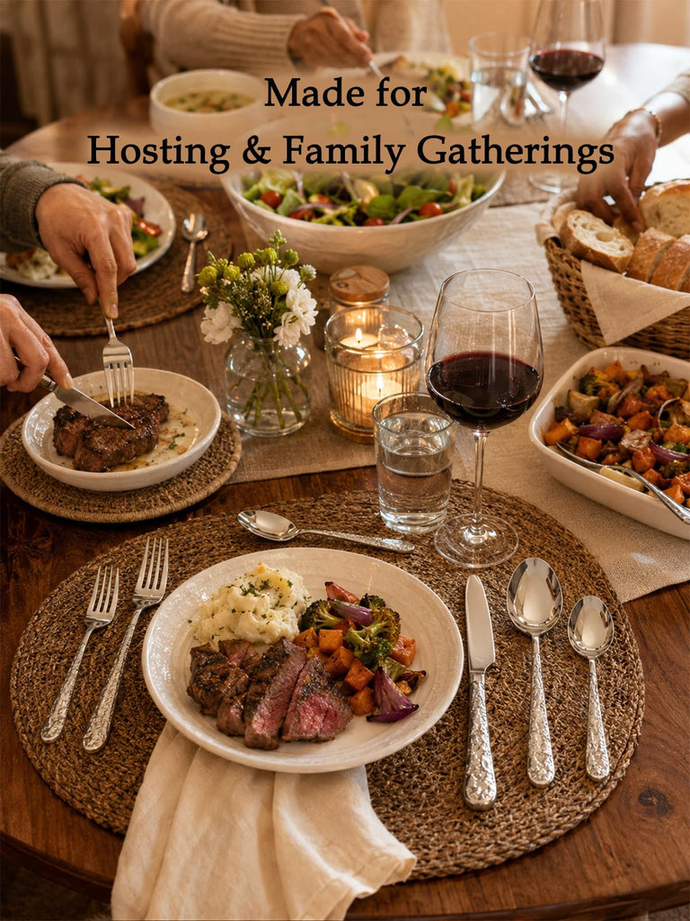 Hammered Silverware Set for 4, Stainless Steel Flatware Set with Dinner Forks, Spoons and Knives, Dishwasher