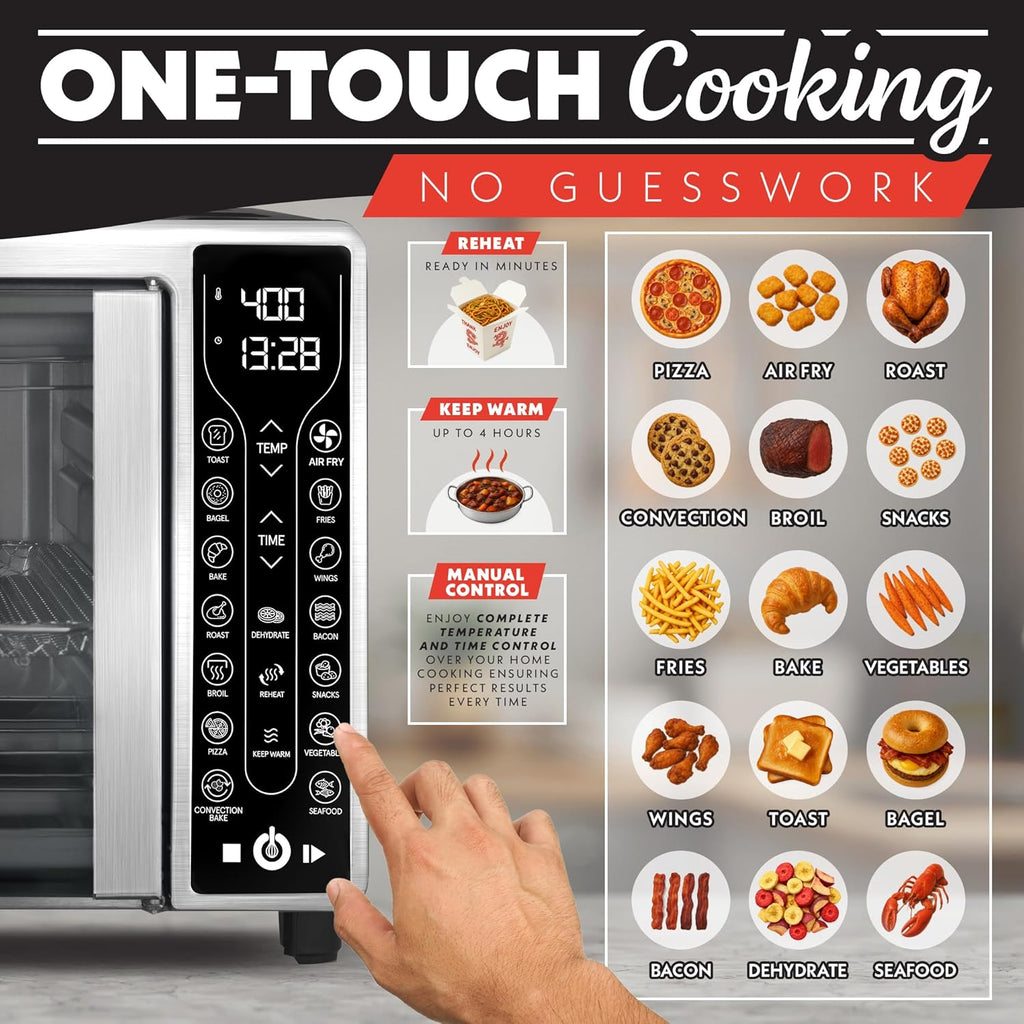 French Door Air Fryer - 25 Qt Large Capacity Convection Oven, Fryfroce 360°, Digital Display with 17 Cooking Presets