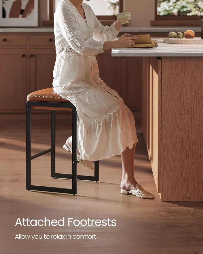EKHO Collection - Bar Stools Set of 2, Counter Height Bar Stools, Synthetic Leather with Stitching, Mid-Century