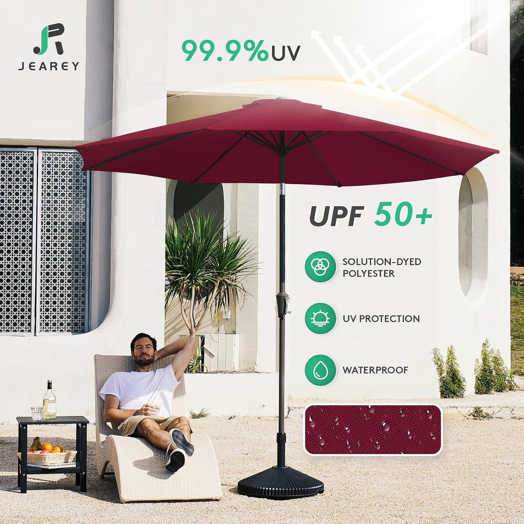 9FT Outdoor Patio Umbrella Outdoor Table Umbrella with Push Button Tilt and Crank - Dark Red