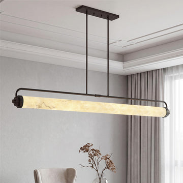 Dimmable LED Alabaster Linear Chandelier, Adjustable Kitchen Island Light
