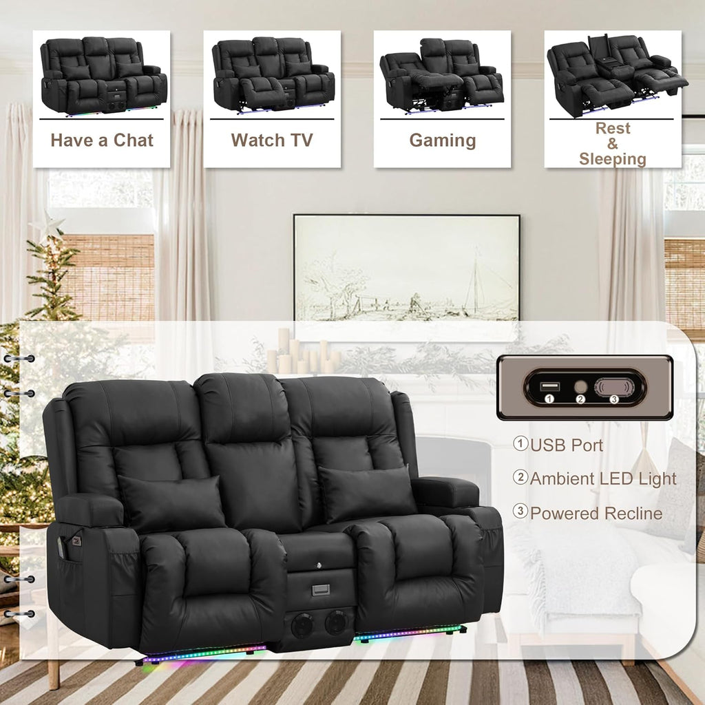 Power Loveseat Recliner Sofa with Massage & Heat Home Theater Seating with Console RV Recliner Loveseat Sofa
