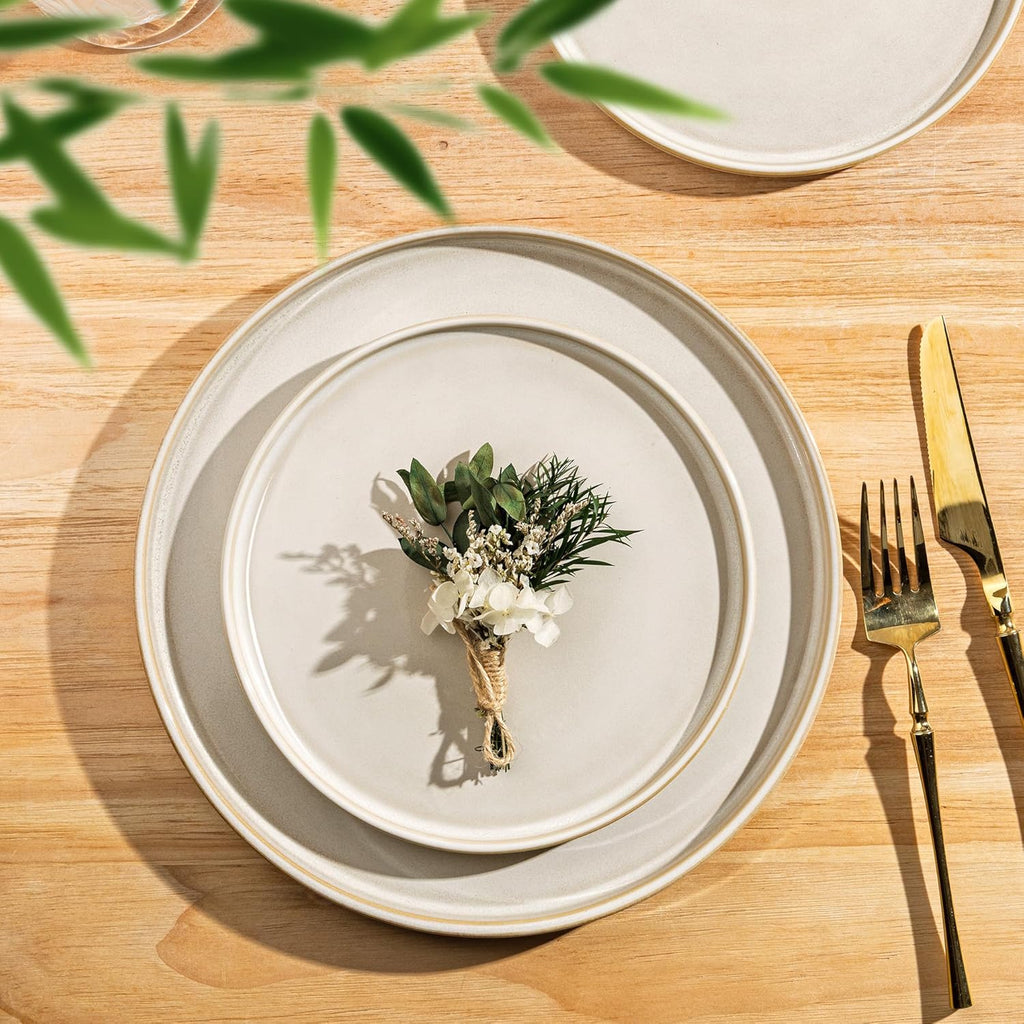 Ceramic Dinnerware Sets, Handmade Reactive Glaze Stoneware Plates and Bowls Sets,Highly Chip and Crack Resistant |