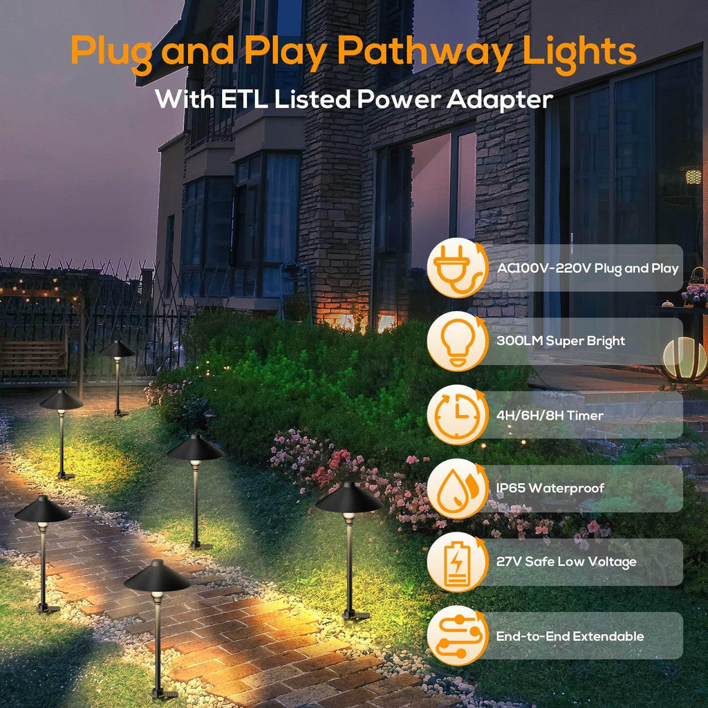 Low Voltage Pathway Lights with Timer, Plug in Landscape Path Light