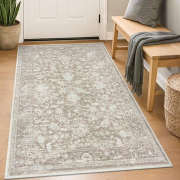 Area Rug 3x5 Entryway Rug Washable Printed Vintage Floral Rubber Backed Non Slip Indoor Kitchen Rugs
