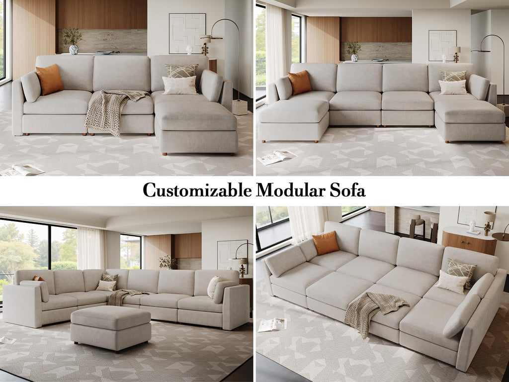 Faux Leather Modular Sectional Sofa Wide V Shaped Couches Beige