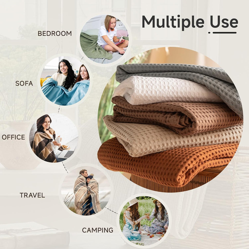 100% Cotton Waffle Weave Throw Blanket, Soft Lightweight Breathable Cozy Blankets, 40"x50")