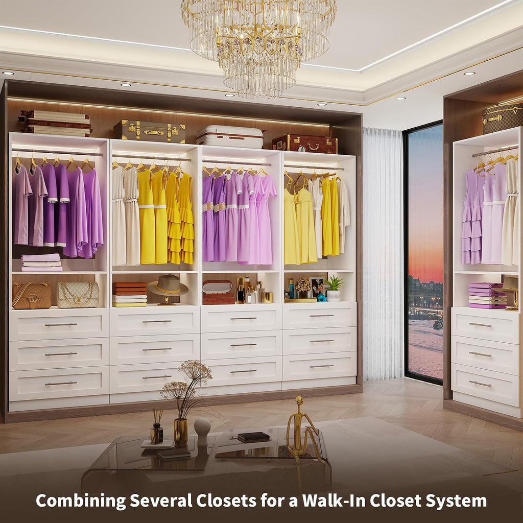 Closet System Set of 4, Closet System with 12 Drawers, 8 Rods & 4 Shelves, 8-21FT Walk in Modular Closet Organizer