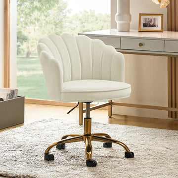 Velvet Home Office Desk Chair with Gold Base, Adjustable Swivel Task Chair for Vanity, Women's Modern Cute Shell Back