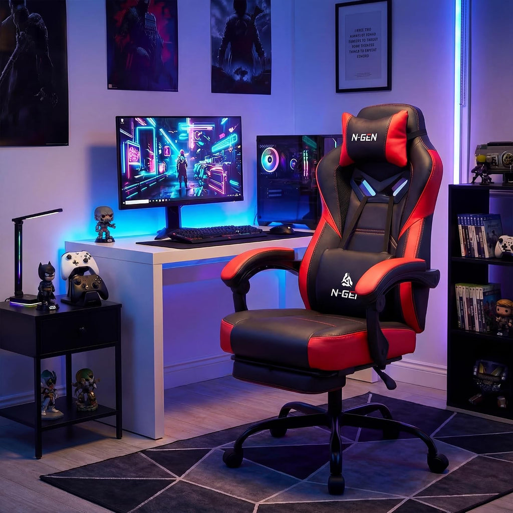 Big & Tall Gaming Chair with Footrest, Lumbar Support, Red