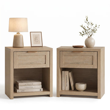 Nightstands Set of 2, XL Modern Bedside Table, Light Weathered Oak