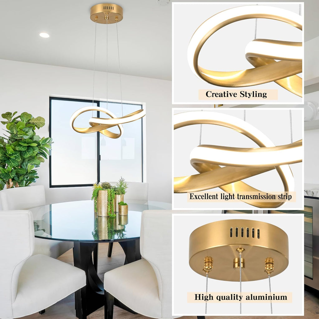 Modern LED Chandelier Contemporary Pendant Lighting Ring Light Fixture Gold with 4500K and 59in Height Adjustable