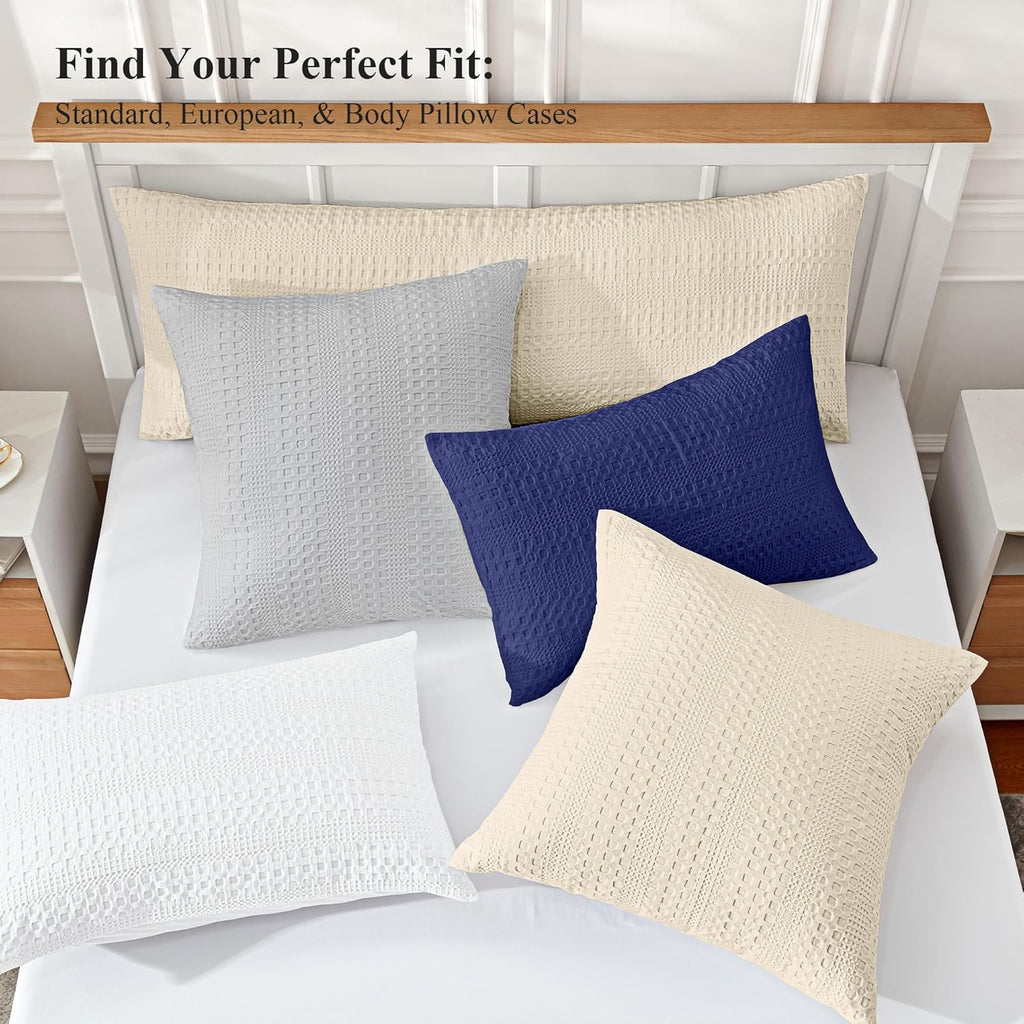 100% Coton Waffle Weave Euro Shams 2 Pack, Soft Aesthetic Throw Pillow Covers for Elegant Home Decor, Breathable