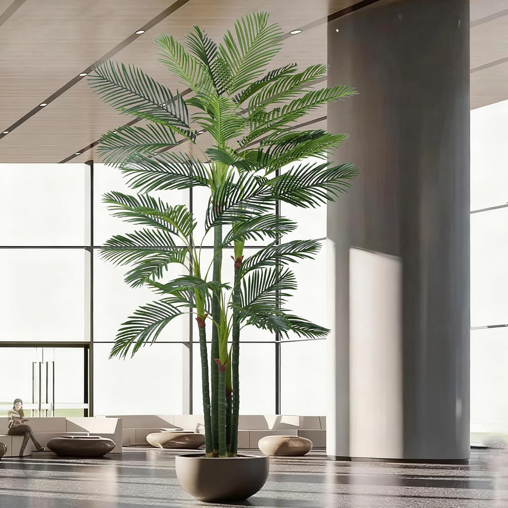 Palm Tree 9FT(108in) Tall Faux Tree with Large Trunks and 35 Realistic Leaves, Fake Tropical Floor Potted Artificial